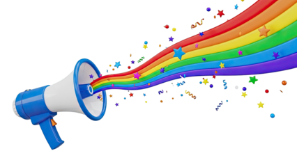 Megaphone Emitting Rainbow and Confetti