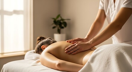 Relaxing Massage Therapy Session Woman Receiving Therapeutic Back Rub Wellness