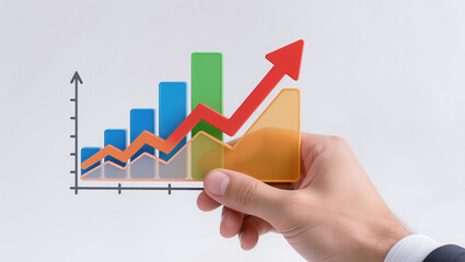 Upward Trend Hand holds 3D bar chart symbolizing business growth  prosperity.