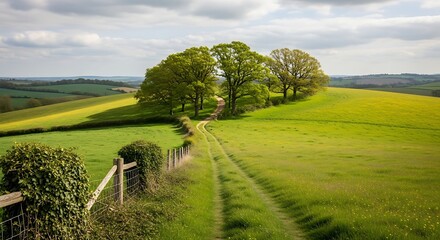 Rolling Green Hills Country Road Scenic Landscape Trees and Pastures Tranquil Nature