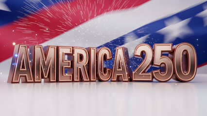 America 250th Anniversary Semiquincentennial Celebration Concept with 3D Metallic Text on USA Flag Background