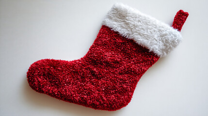 Fluffy Red and White Christmas Stocking Background