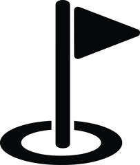 Black and white arrow symbol with circular base and flag