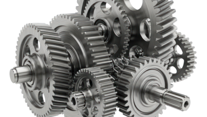 Interlocking Metal Gears Machine Parts Isolated on Transparent Background