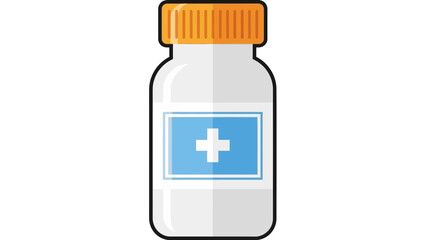 Pharmaceutical Medicine Bottle with Blue Cross Symbol, Health Care Concept