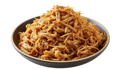 A plate of delicious fried noodles with vegetables and spices on a transparent background