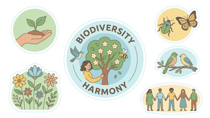Biodiversity Harmony Collection Illustrating Nature and People Together.