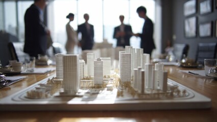 Architectural model on conference table in office
