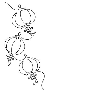 chinese new year paper lantern one line drawing continuous decorative corner element minimalism. chinese red lantern blowing in the wind vertical decorated greeting lunar new year