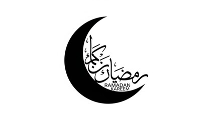 Ramadan Kareem Crescent Moon with Arabic Calligraphy Isolated on White Background