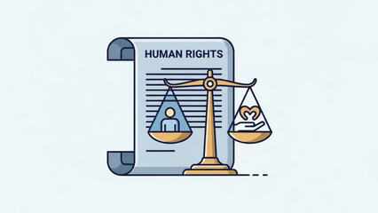 Human Rights Document with Scales of Justice, Equality and Fairness Symbol