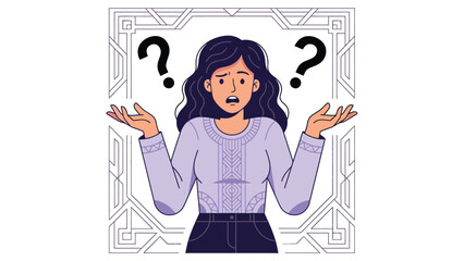 Confused woman with question marks above her head.