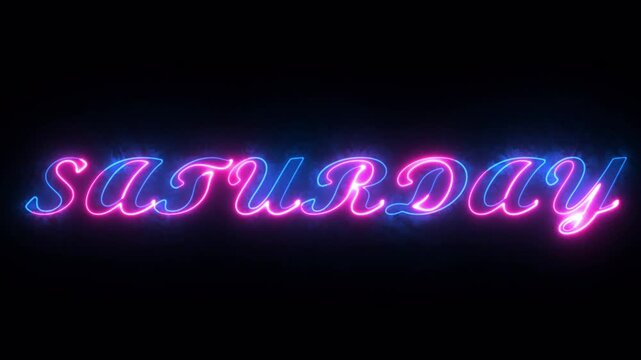 Neon Saturday Typography &ndash; Pink & Blue Glowing Text on Dark Background, Saturday  weekday name text  on Neon illustration