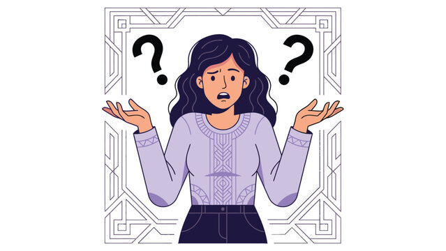 Confused woman with question marks above her head.