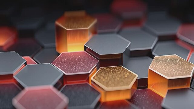 Abstract Hexagonal Pattern: A close-up view reveals a captivating arrangement of hexagonal shapes, each with a unique texture and metallic sheen.