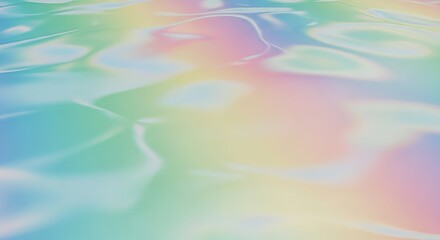 Naklejka premium Vibrant pastel colored water surface with ripples and reflections in shades of blue, green, yellow, pink, and white, creating a mesmerizing abstract pattern