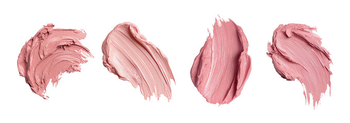 Matte rose clay mask smear, isolated set on a pure white background under studio lighting, highly detailed and photorealistic. Clean edges with a subtle soft shadow