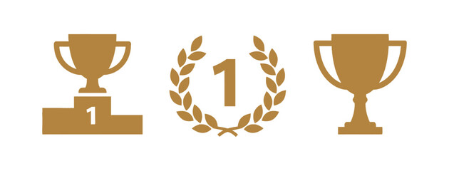 Trophy cup vector icon set awards achievement success prize. trophy flat icons editable vector illustration set