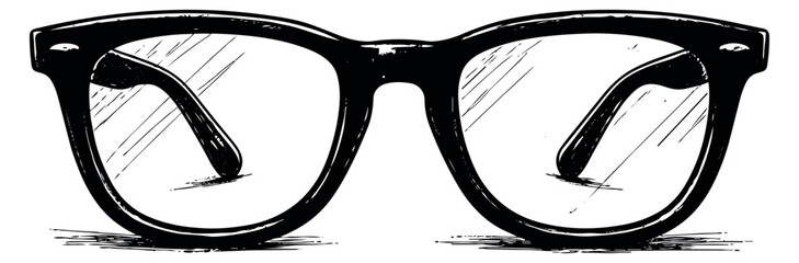 Hand drawn line art illustration of eyeglasses depicting a classic retro style for fashion and vision concepts
