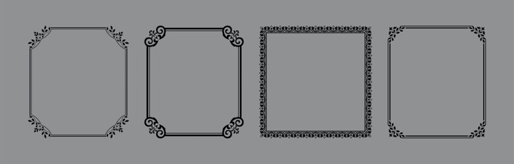 Set of decorative frames Elegant vector element for design in Eastern style, place for text. Floral black and gray borders. Lace illustration for invitations and greeting cards © ELENA
