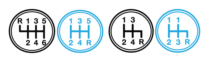 Manual transmission gearshift patterns for cars. Vector manual gearshift icon flat style. Manual car transmission or gear shifter vector stock illustration.