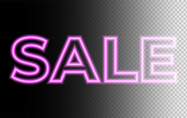 Bright neon SALE text with glowing light effect isolated on transparent background. Ideal for discount promotions, shop banners, advertising visuals, and ecommerce campaigns.