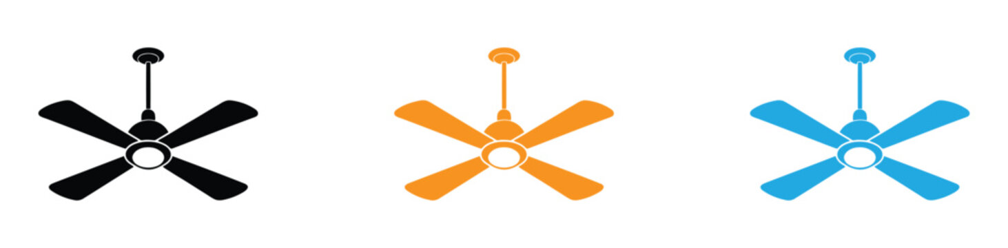 Ceiling fan icon. Ceiling Fan Icon Element For Design. Celling Fan Icon Vector Set. Fan with rotating blades, cooling, ventilation or airflow symbol.