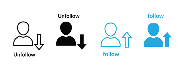 Follow and unfollow button on social networking site. Get and lose follower. Social media following and unfollowing concepts with icons.