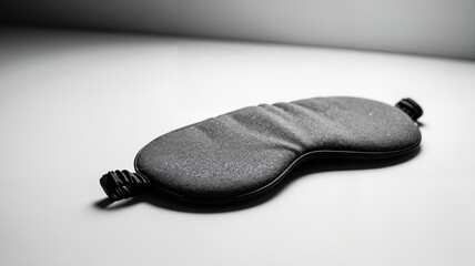 Soft black sleep mask on a minimalist grey background  