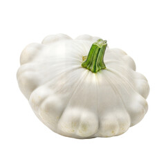 Fresh White Pattypan Squash or Scallop Squash Isolated on White Background, Autumn Harvest Vegetable