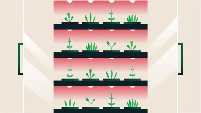Vertical farming system with indoor plants, modern agriculture flat illustration for sustainable food and hydroponic farming concepts