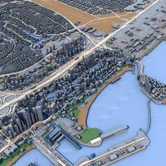 Dubai Marina United Arab Emirates Cityscape 3D Rendering Map