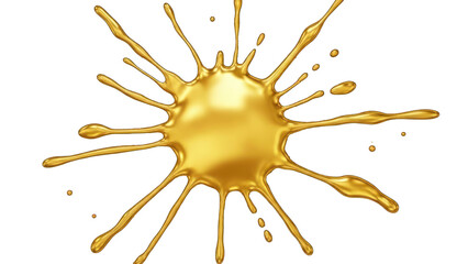Golden liquid splash, isolated on transparent background