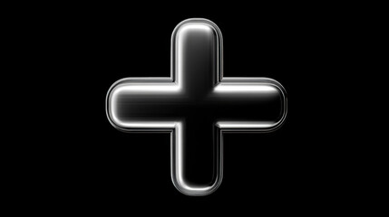 Obraz premium A minimalist 3d plus sign shape made of photorealistic, glossy iron with a completely black background.