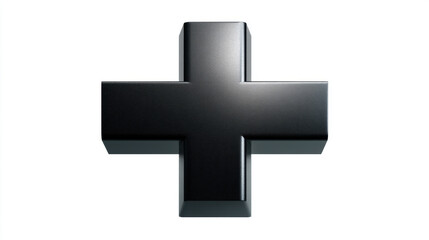 Obraz premium A minimalist 3d plus sign shape made of photorealistic, glossy iron with a completely black background.