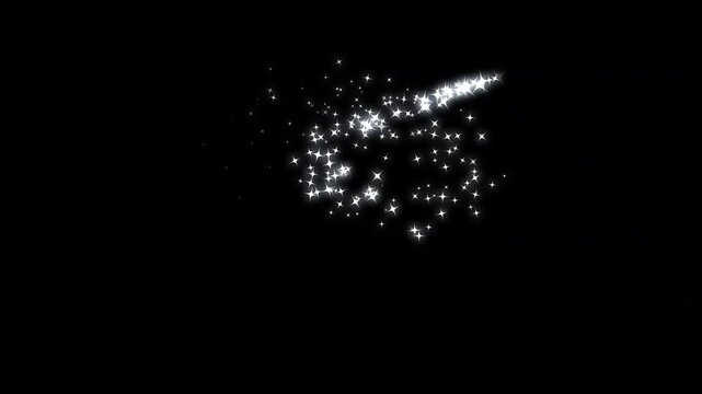 Magic sparkles glitter star line with pixie dust path and shimmer particles on a black screen, flat cartoon vector animation, glowing light effects, smooth transitions, seamless 4k loop
