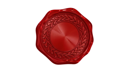 Red wax seal with laurel wreath design isolated on transparent background