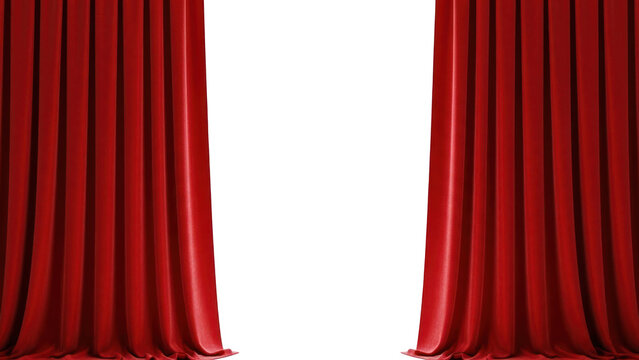Red Velvet Curtains Opening Isolated on Transparent Background