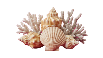 Seashells and Coral Arrangement Isolated on Transparent Background