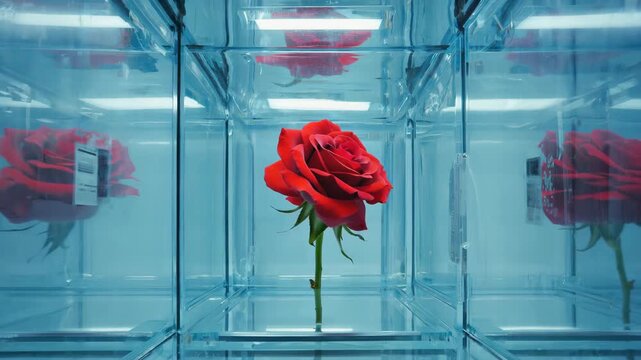 A flower thriving in an environment of 100% pure oxygen flower rotating and camera rounding the oxygen glass chamber 4k