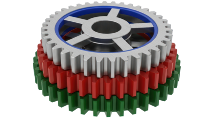 Stack of colorful gears isolated on transparent background