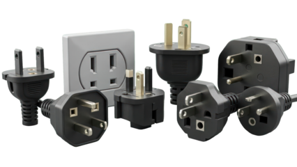 Assortment of Electrical Plugs and Socket Isolated on Transparent Background