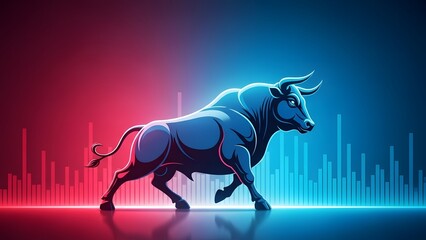 Dynamic Bull Illustration with Financial Graph Background