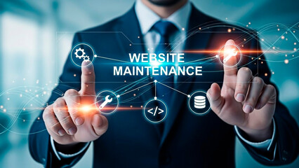 A businessman performing website maintenance tasks