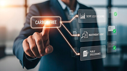 A businessman selecting a carbon free option for sustainable business practices