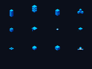 12 Isometric Cloud Computing and Big Data Icons - 3D Server Technology Vector Set