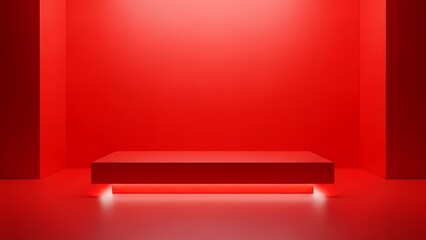 Minimalist red podium in modern geometric interior design