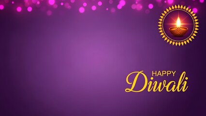 Elegant Diwali festival greeting card with diya and purple background
