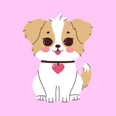 A cute dog wearing a collar with a heart. Vector graphics.
