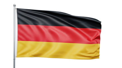 German flag waving on flagpole isolated on transparent background